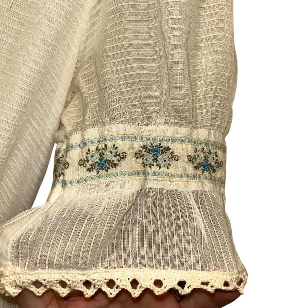 Gunne Sax Jessica McClintock cream lace blue floral maxi dress Vintage M - Picture 4 of 8